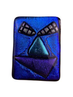 Glass Art Brooch Women Blue & Purple Dichroic Stylized Face Jewelry